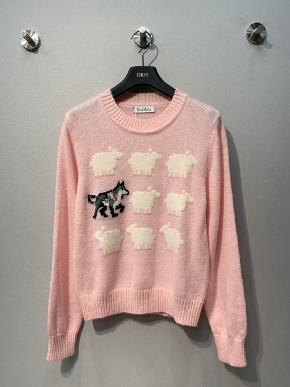 MaxMara Pink Sheep Wolf Knit Sweater